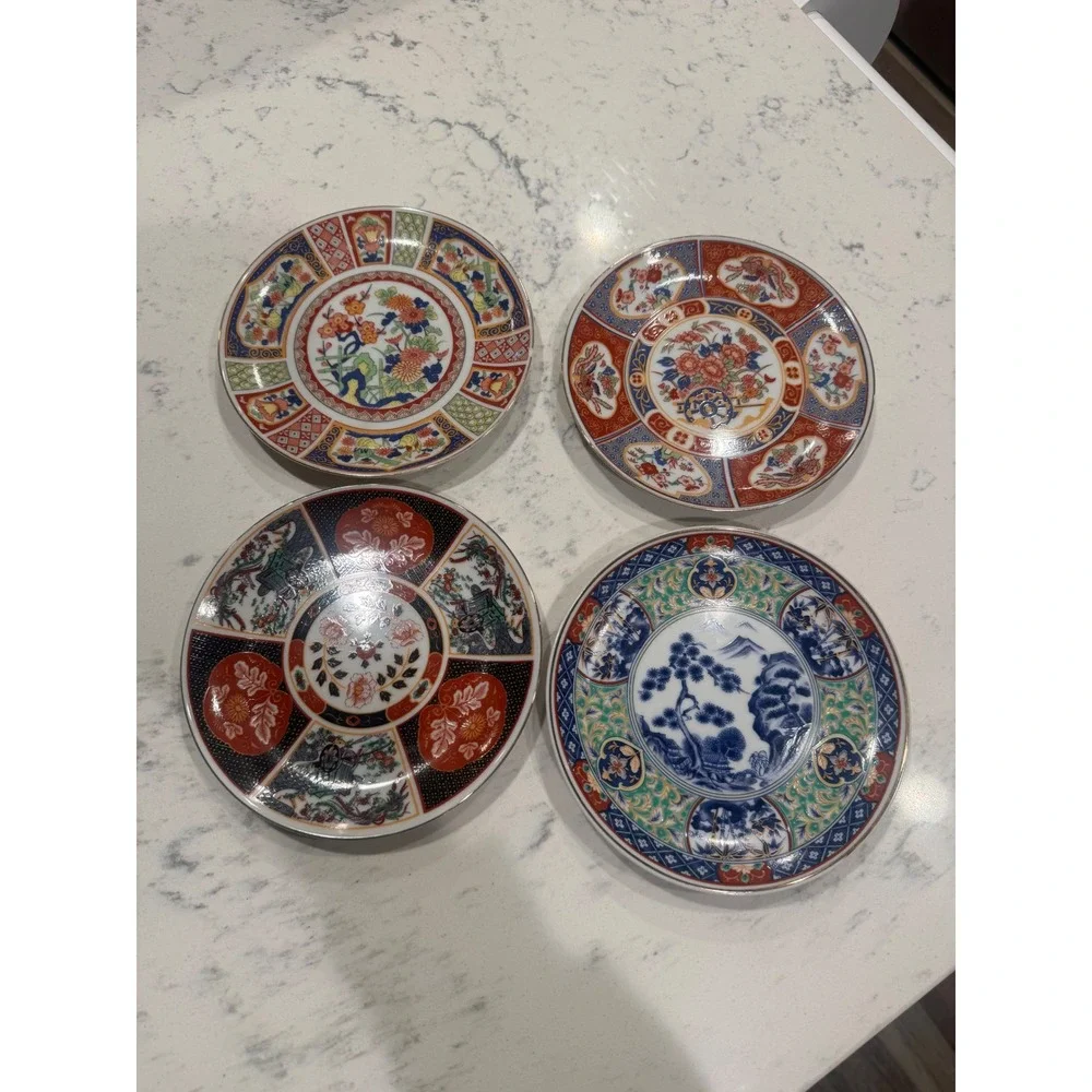 Vintage Japanese handpainted Imari Porcelain Wall Plaque Set of 4 Made in Japan